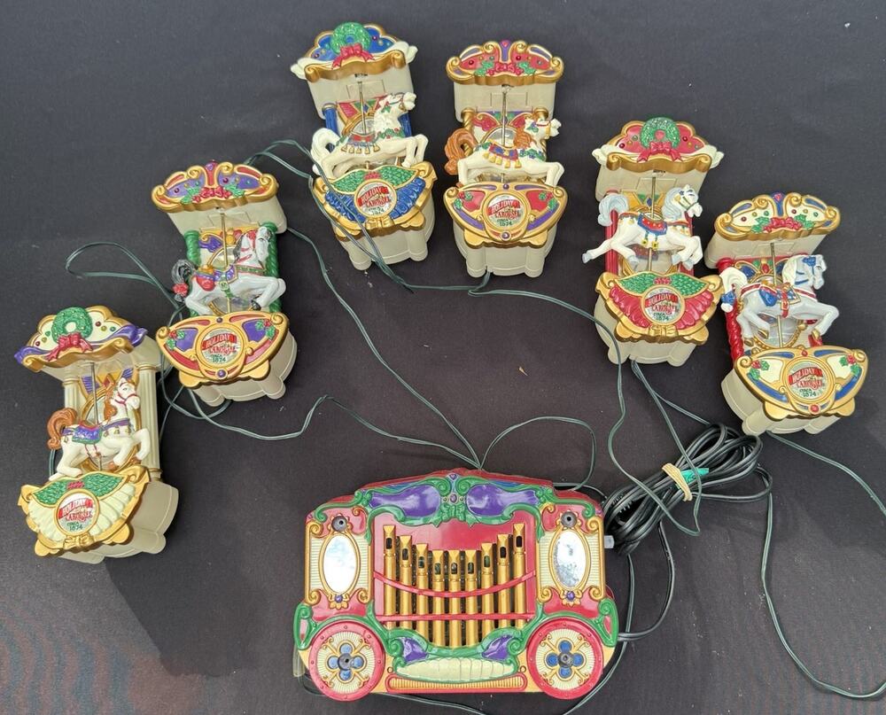 Vtg 1992 Mr Christmas Holiday Carousel 6 Horses Plays Songs Lighted Works!